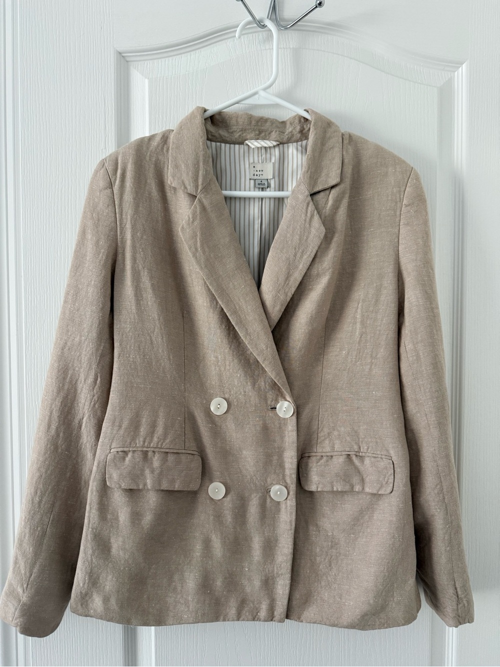 a new day Beige Double-Breasted Linen Blazer